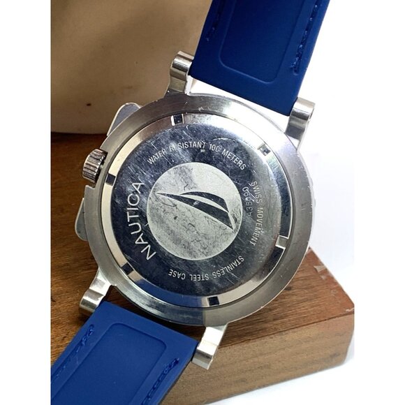 Nautica Men's Watch A35090 Quartz Chronograph Black Blue Rubber Strap 45mm - Picture 6 of 14